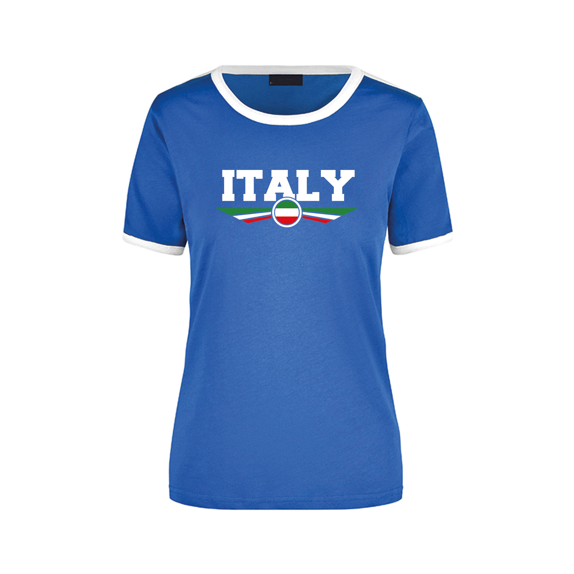 Italy blauw - wit ringer landen t-shirt logo met vlag Italie voor dames