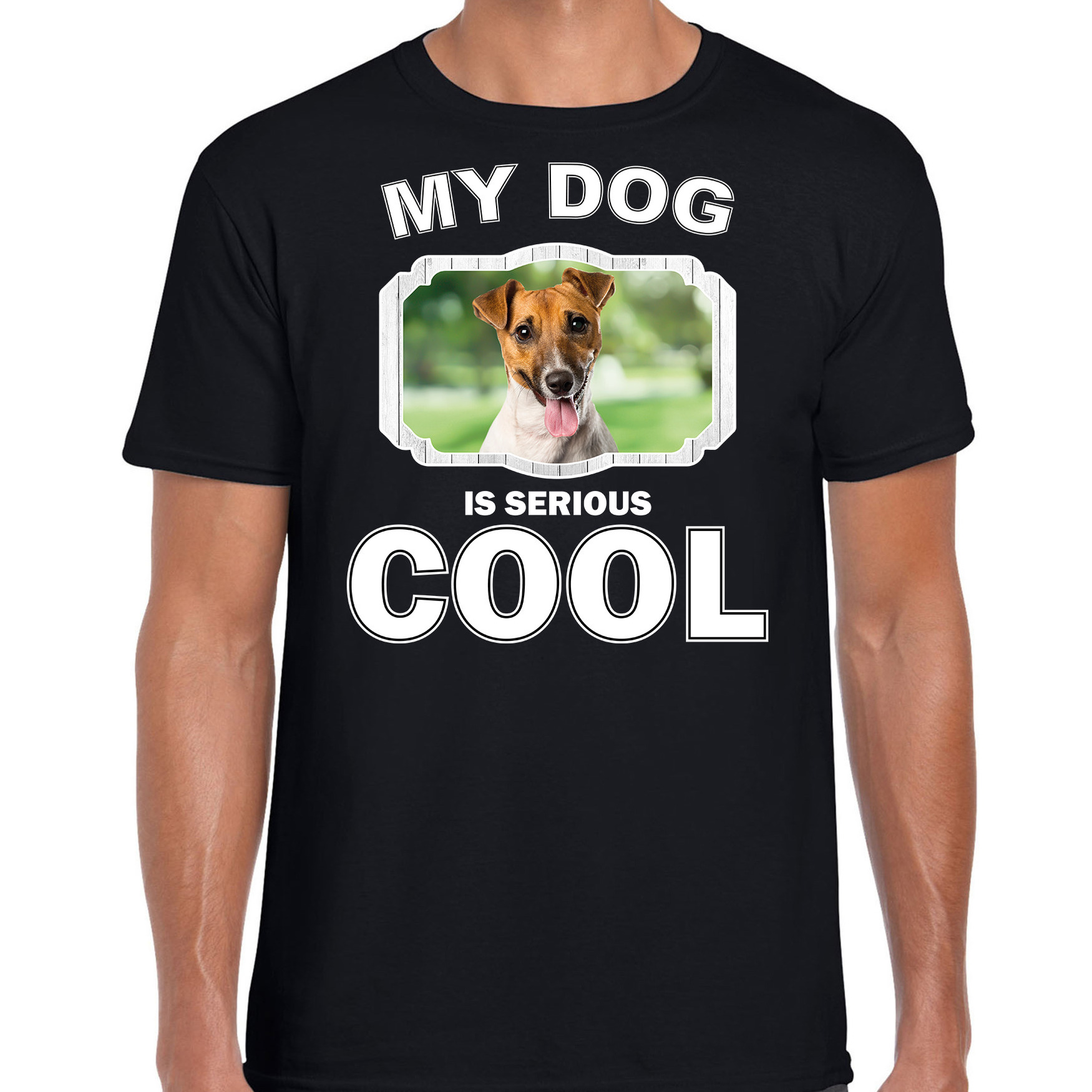 Jack russel honden t-shirt my dog is serious cool zwart voor heren