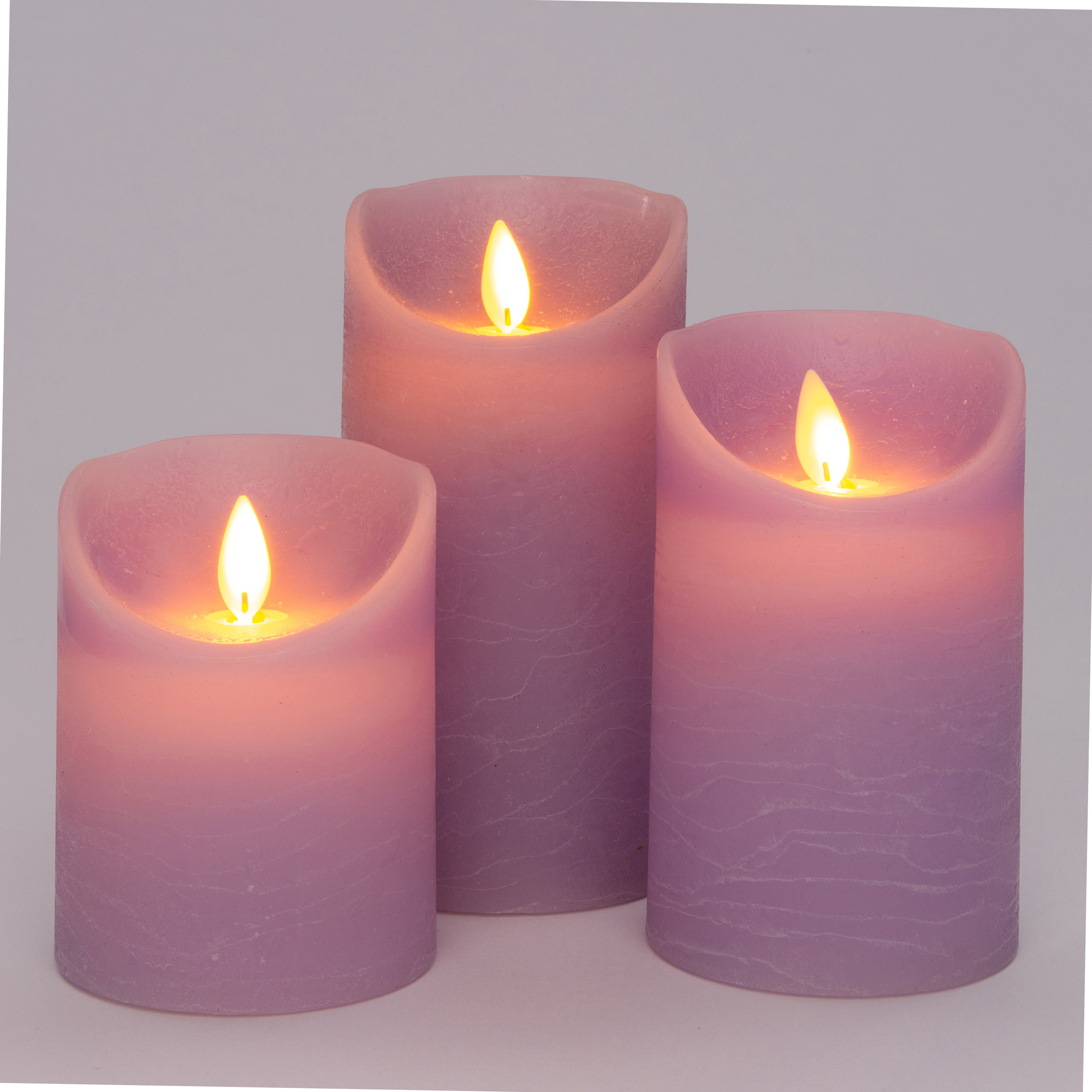 Kaarsen set 3x LED stompkaarsen lila paars met afstandsbediening