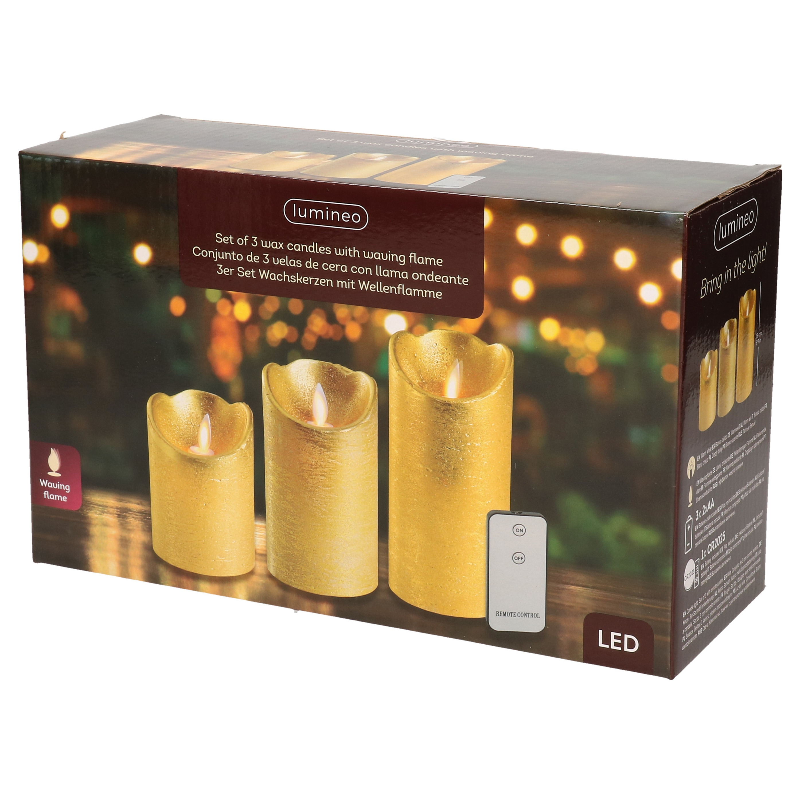 Kaarsen set van 3x stuks led stompkaarsen goud met afstandsbediening