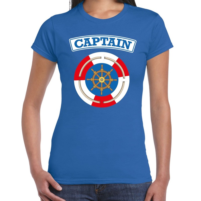 Kapitein-captain verkleed t-shirt blauw voor dames
