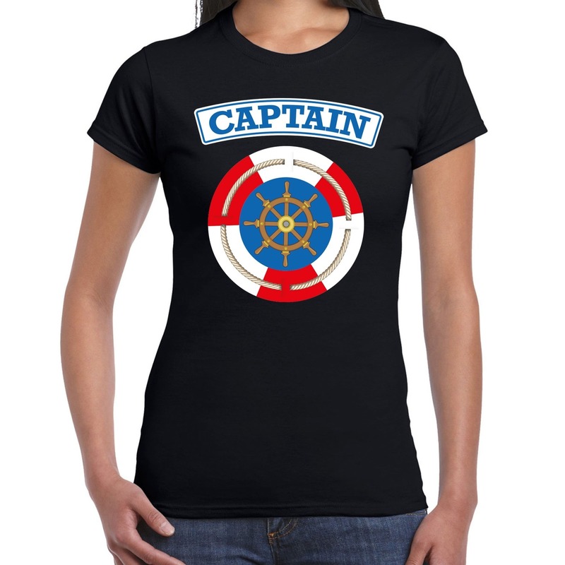 Kapitein-captain verkleed t-shirt zwart voor dames