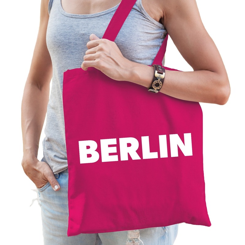 Katoenen Berlijn-wereldstad tasje Berlin roze