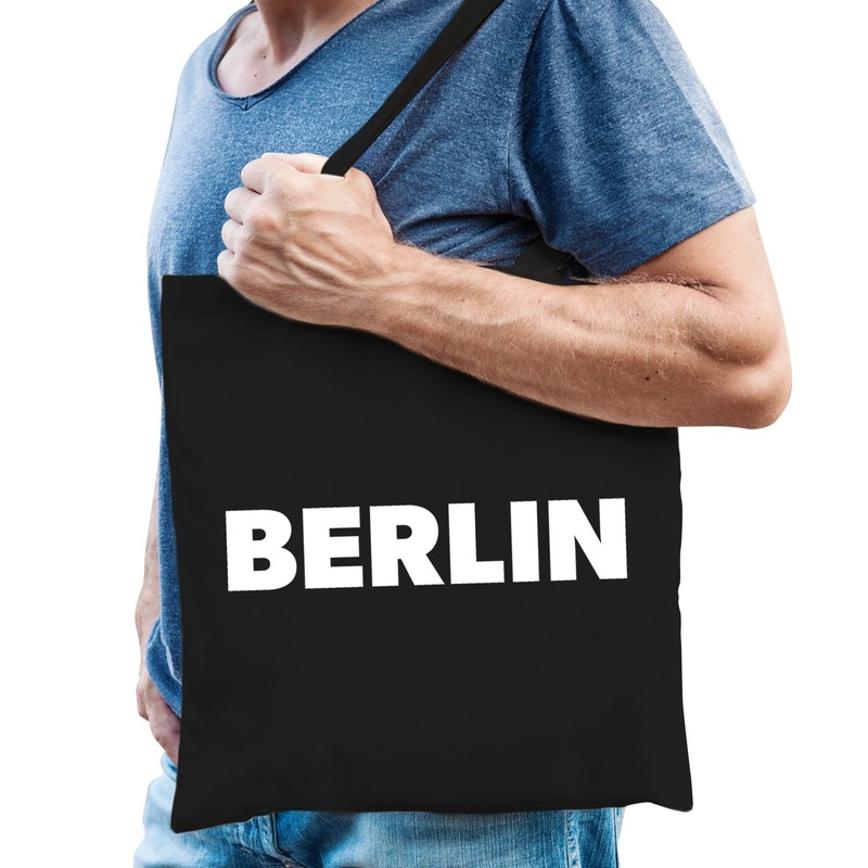 Katoenen Berlijn-wereldstad tasje Berlin zwart
