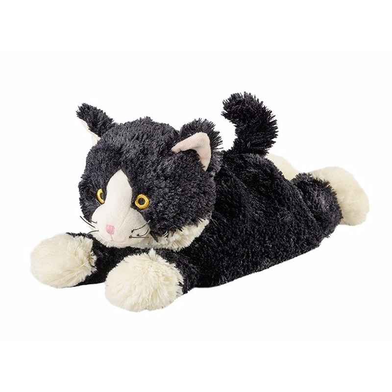 Katten speelgoed artikelen opwarmbare kat knuffelbeest zwart 38 cm