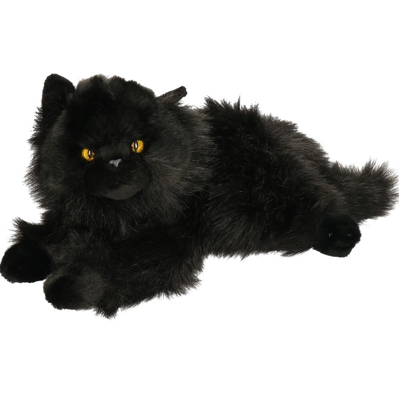 Katten speelgoed artikelen Perzische kat-poes knuffelbeest zwart 30 cm