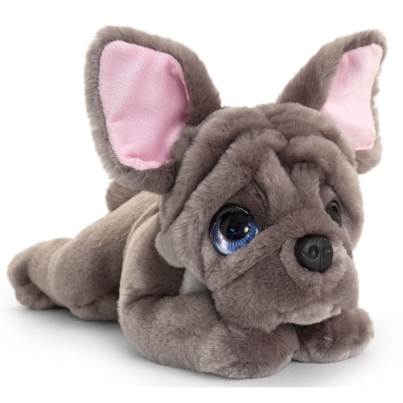 Keel Toys pluche grijze Franse bulldog honden knuffel 37 cm