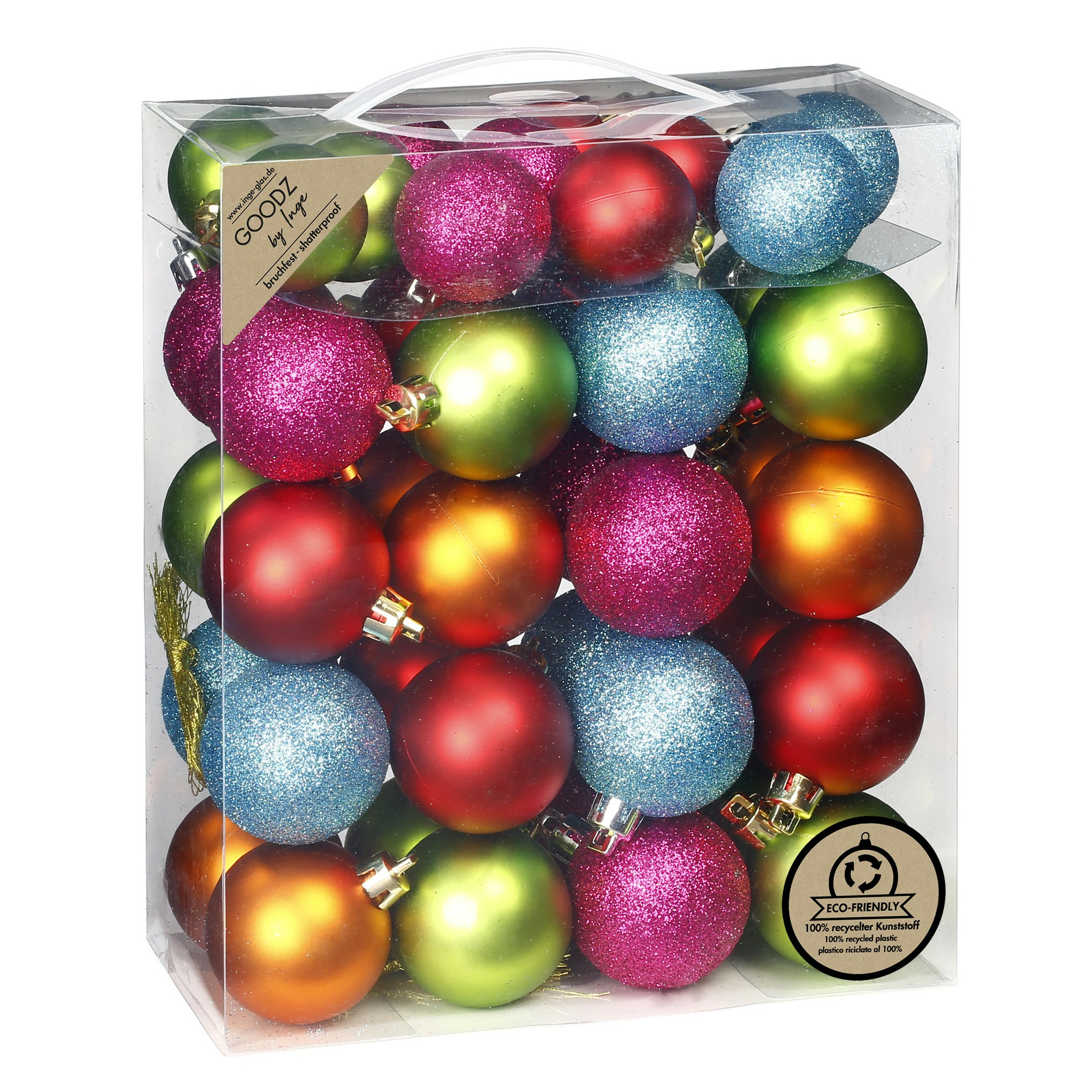 Kerstballen 44x stuks kunststof gekleurd mix