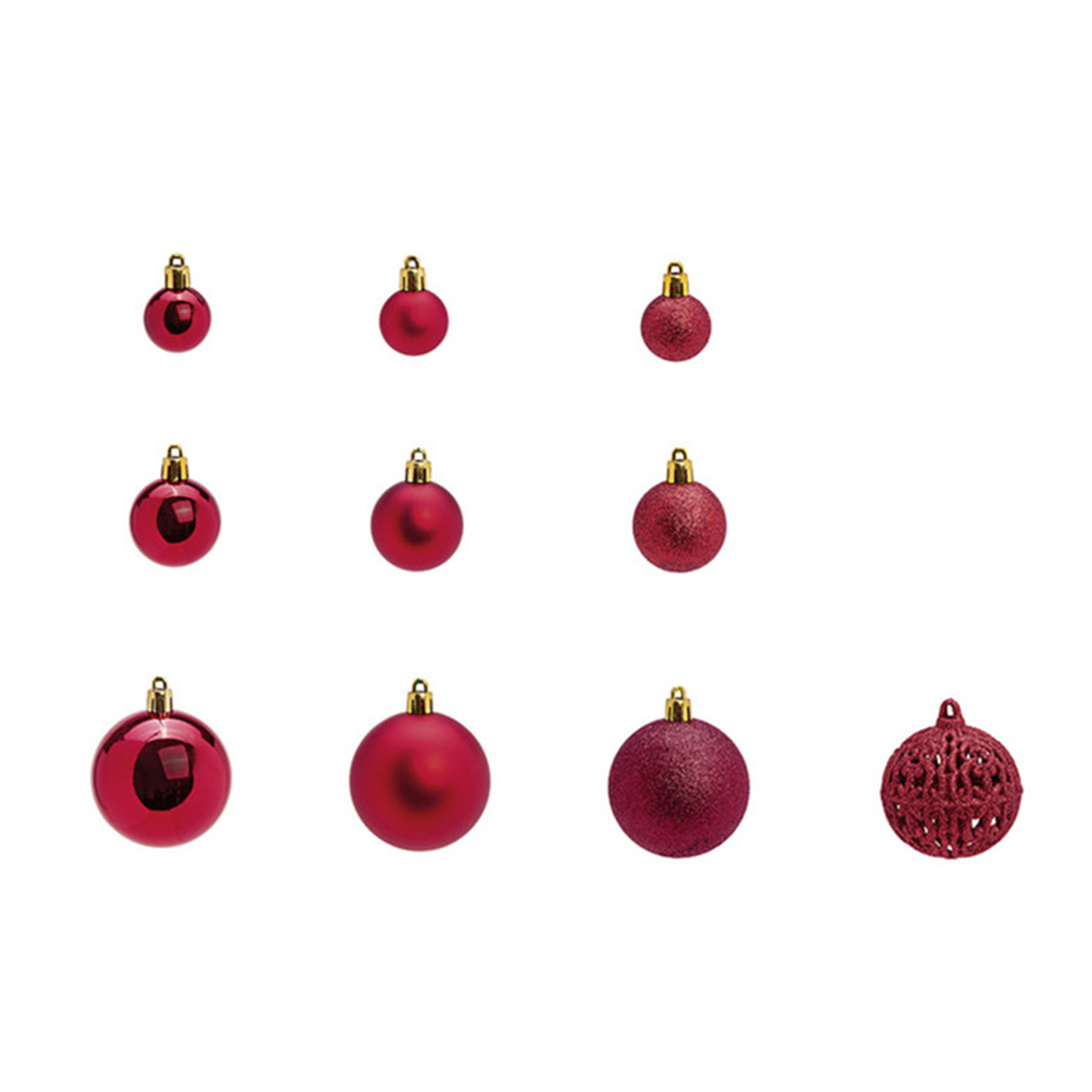 Kerstballen -set 100x st bordeaux rood 3,4,6 cm kunststof