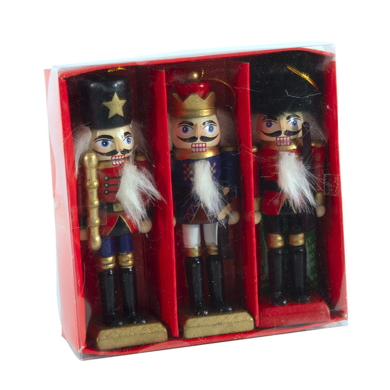 Kersthangers notenkrakers 3x stuks hout 12,5 cm poppetjes-soldaten