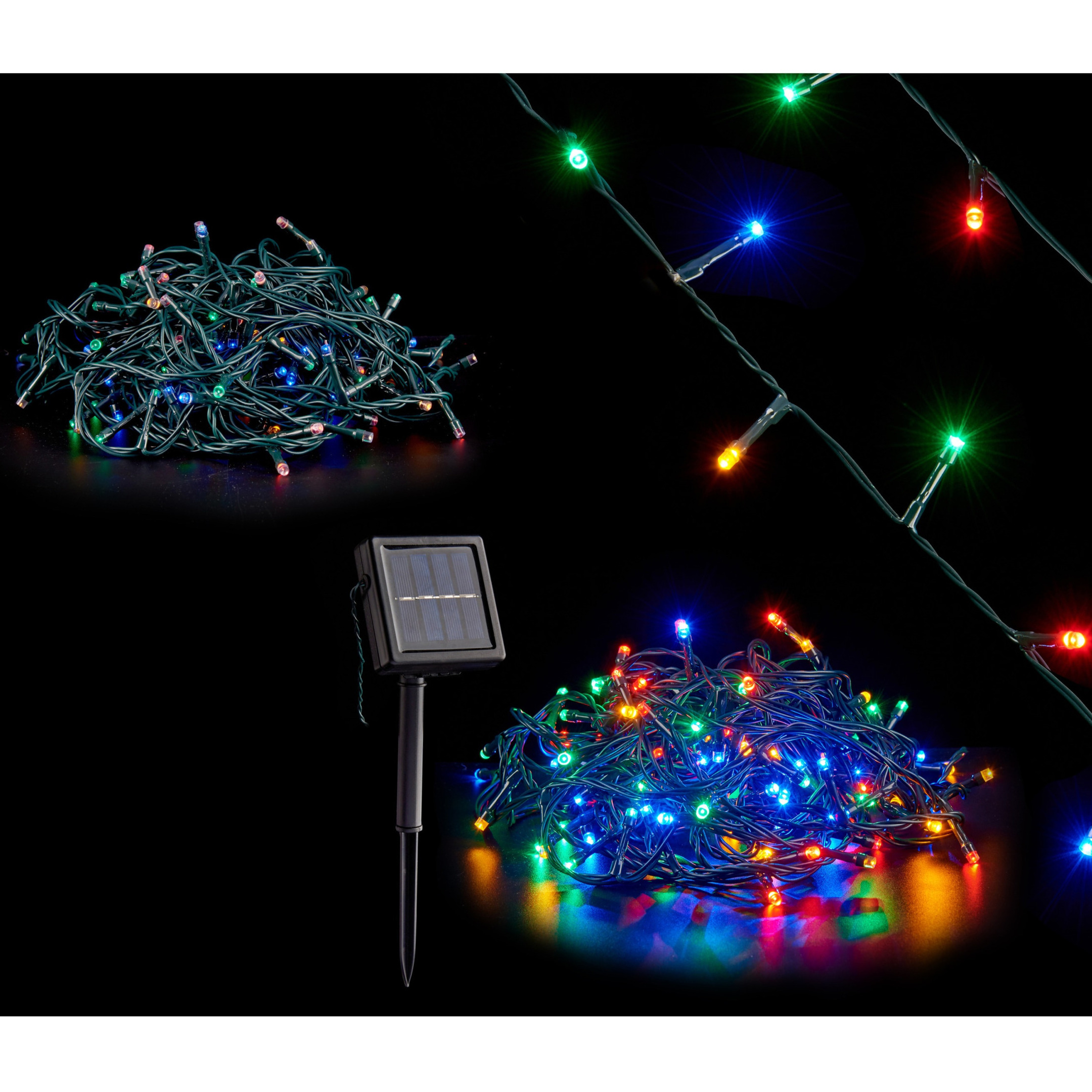 Kerstverlichting/party lights 150 gekleurde LED lampjes op zonne-energie