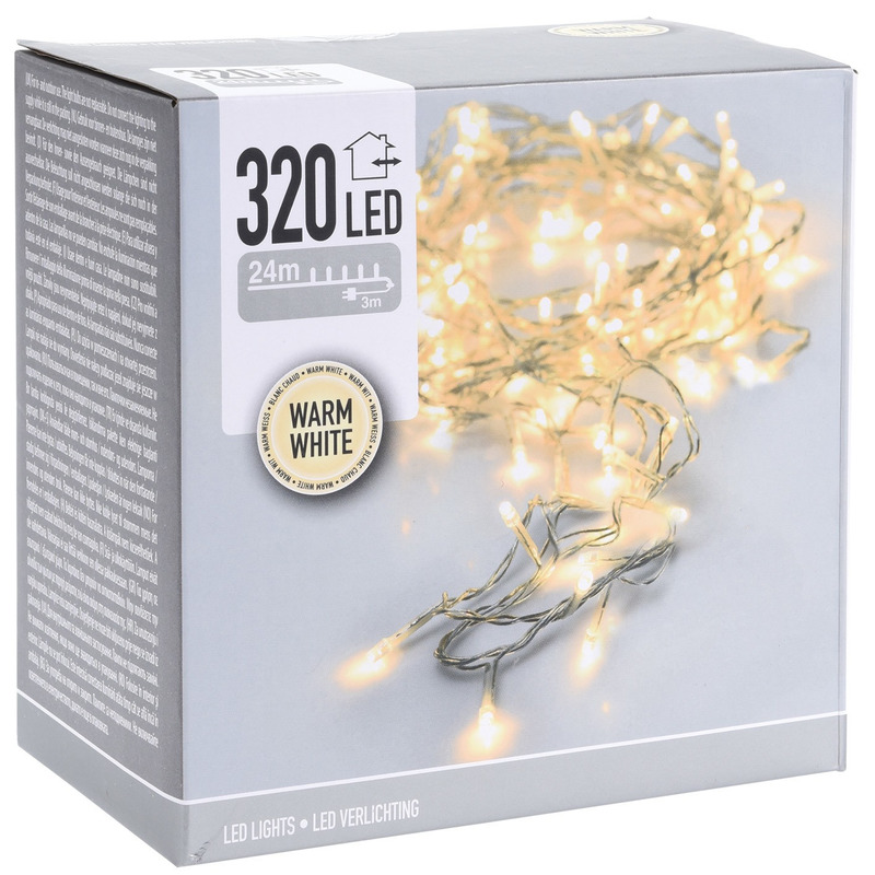 Kerstverlichting transparant snoer met 320 warm witte lampjes 24 meter buiten