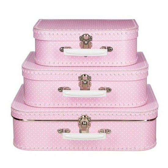Kinderkoffertje roze met stippen 25 cm