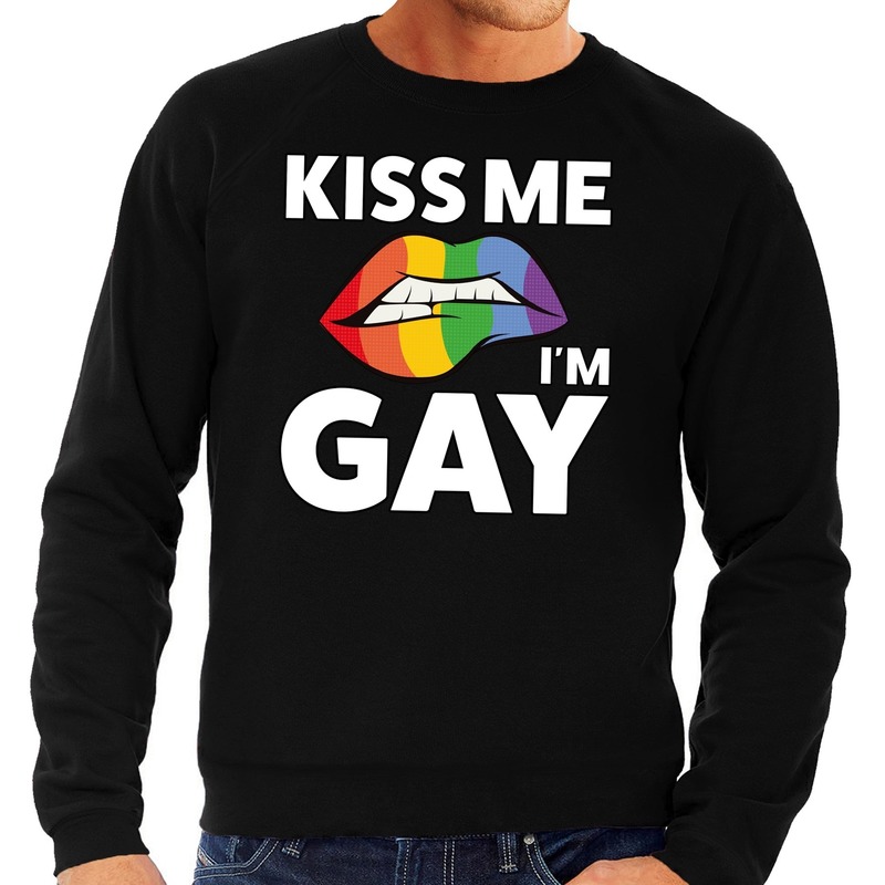 Kiss me i am gay sweater shirt zwart voor heren