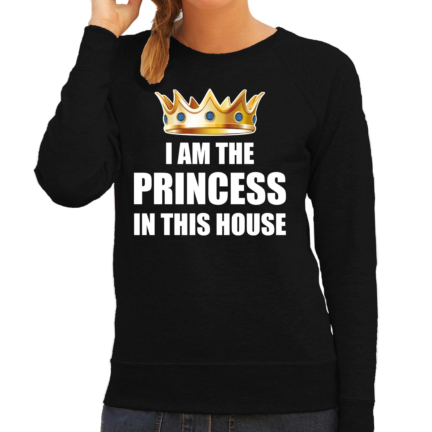 Koningsdag sweater Im the princess in this house zwart dames