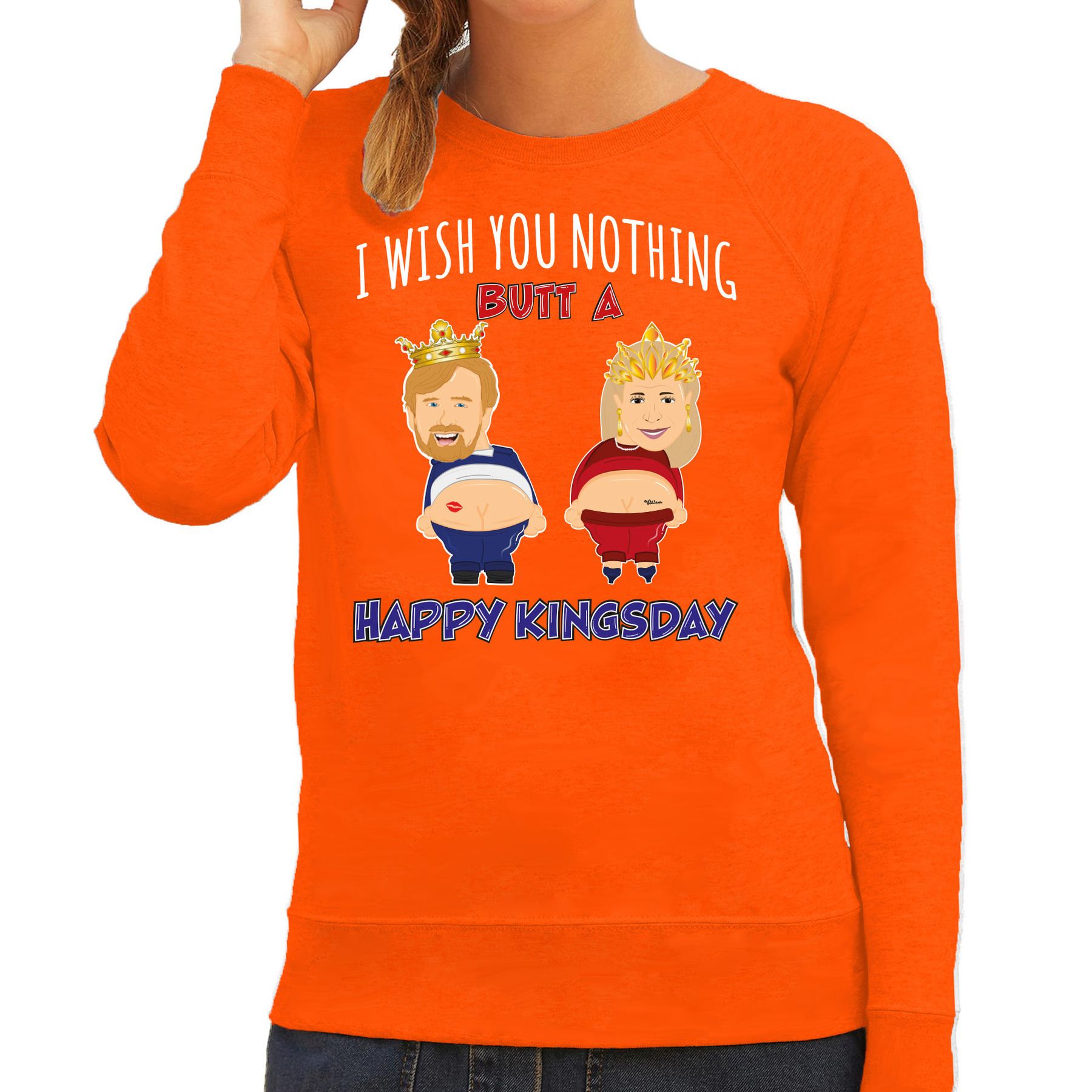 Koningsdag sweater voor dames Happy Kings day oranje oranje feestkleding