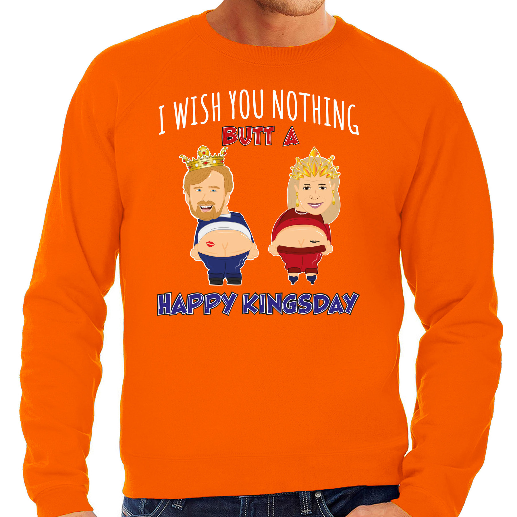 Koningsdag sweater voor heren Happy Kings day oranje oranje feestkleding