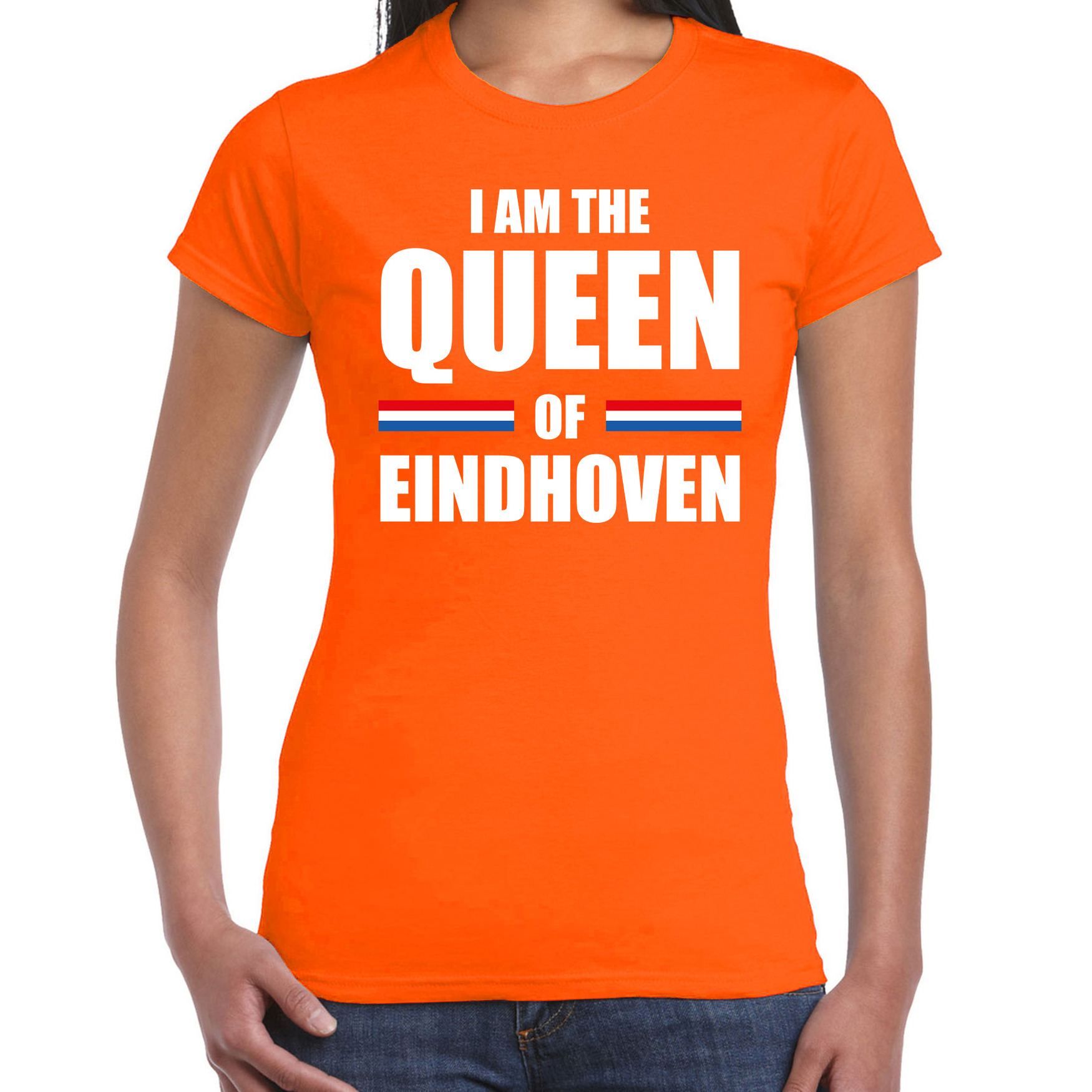 Koningsdag t-shirt I am the Queen of Eindhoven oranje voor dames