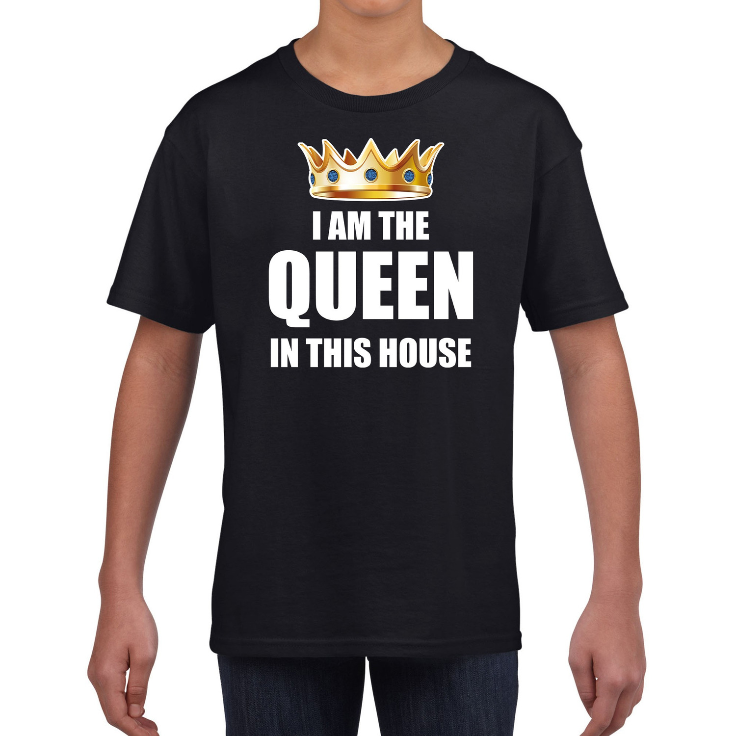 Koningsdag t-shirt Im the queen in this house zwart voor mei