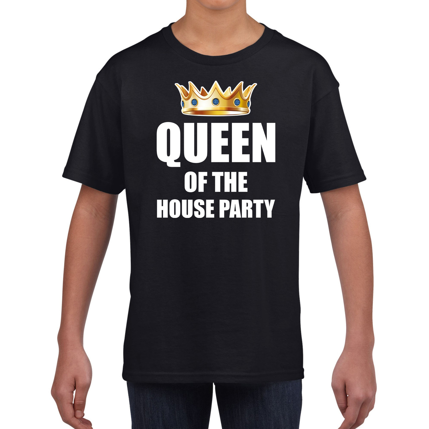 Koningsdag t-shirt Queen of the house party zwart voor kinderen