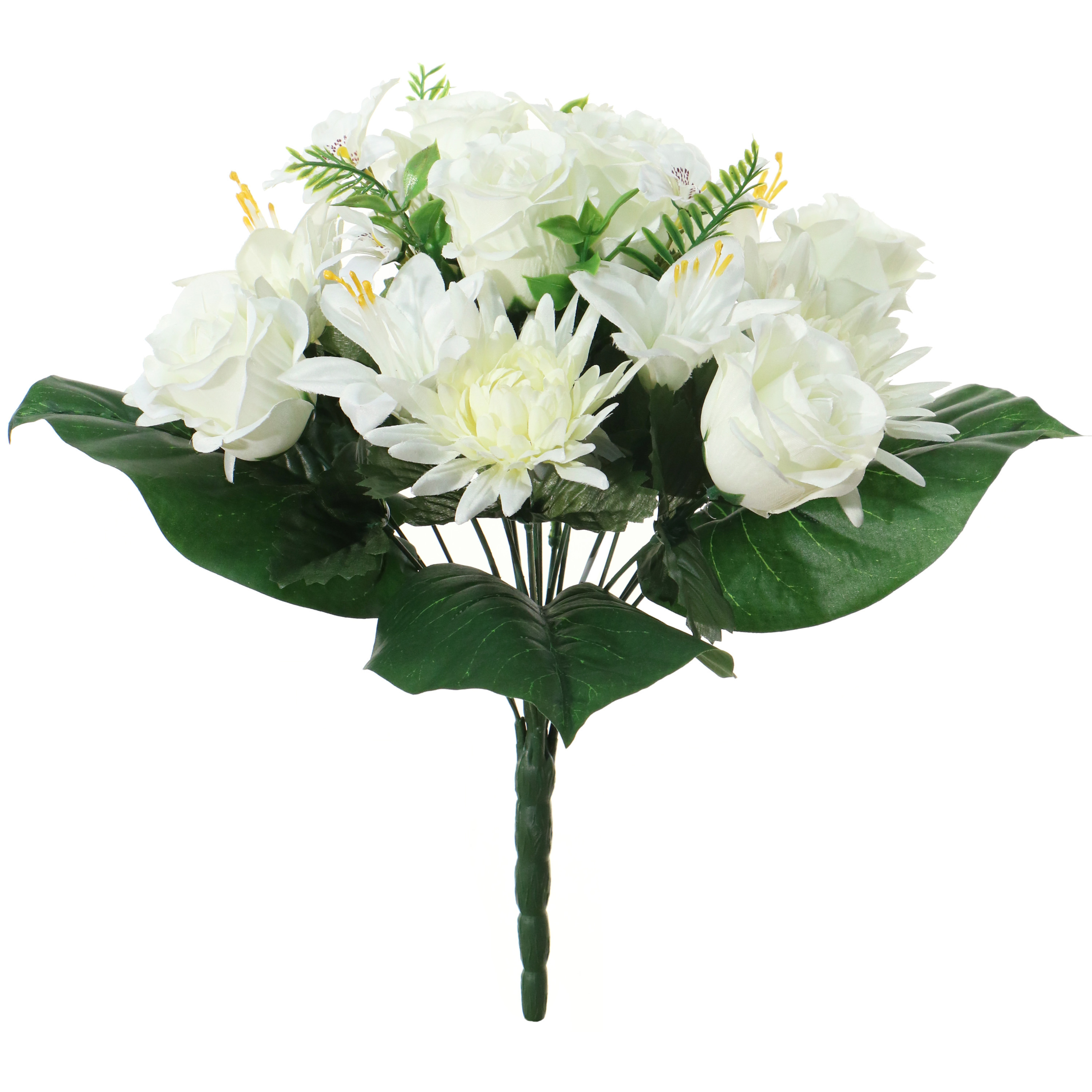 Kunstbloemen boeket roos/orchidee/chrysant - 2x stuks - wit - H36 cm - Bloemstuk - Bladgroen