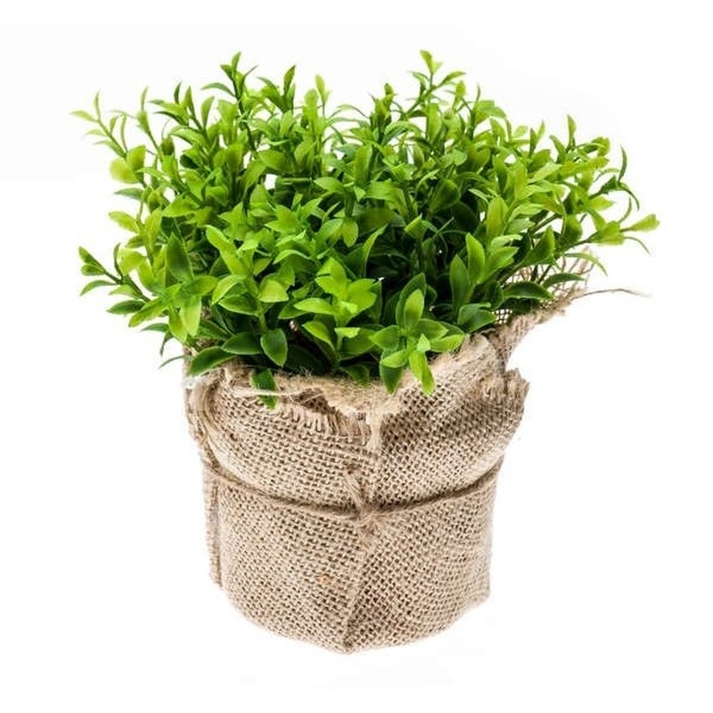 Kunstplant tuinkers kruiden groen in jute pot 16 cm