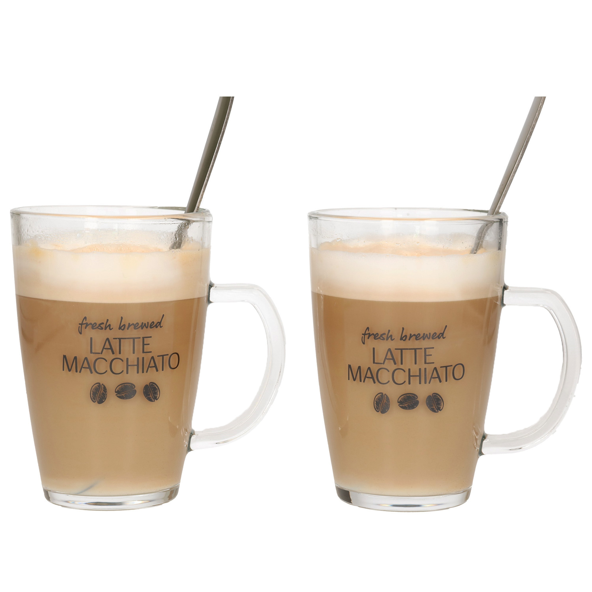 Latte macchiato glazen set 2x incl. lepels glas 300 ml koffie glazen
