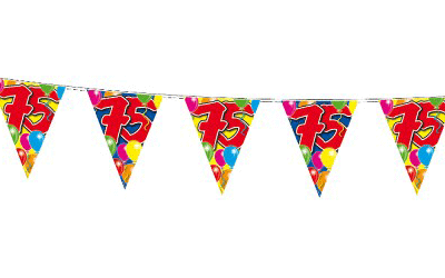 Verjaardag feestversiering 75 jaar PARTY letters en 16x ballonnen met 2x plastic vlaggetjes