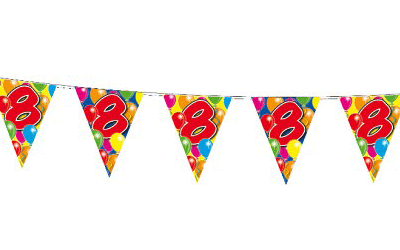 Verjaardag feestversiering 8 jaar PARTY letters en 16x ballonnen met 2x plastic vlaggetjes