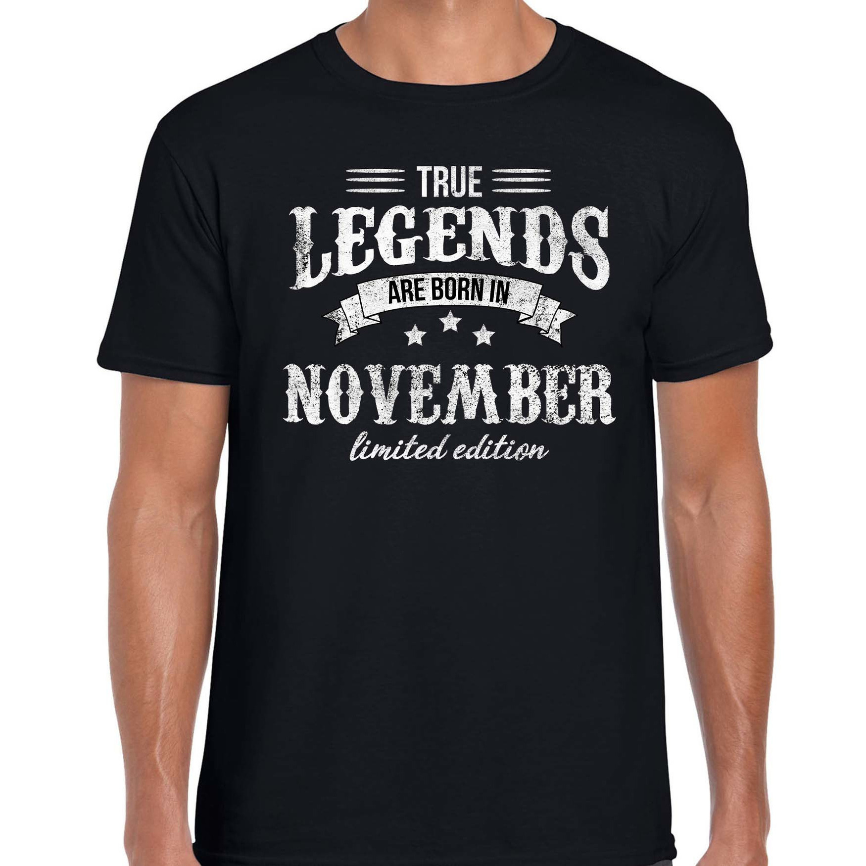 Legends are born in November cadeau t-shirt zwart voor heren Verjaardag shirts