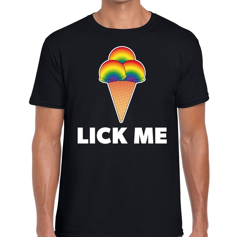 Lick me gay pride t-shirt zwart voor heren