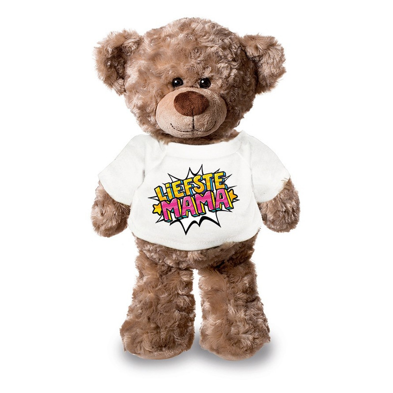 Liefste mama pluche teddybeer knuffel 24 cm met wit t-shirt
