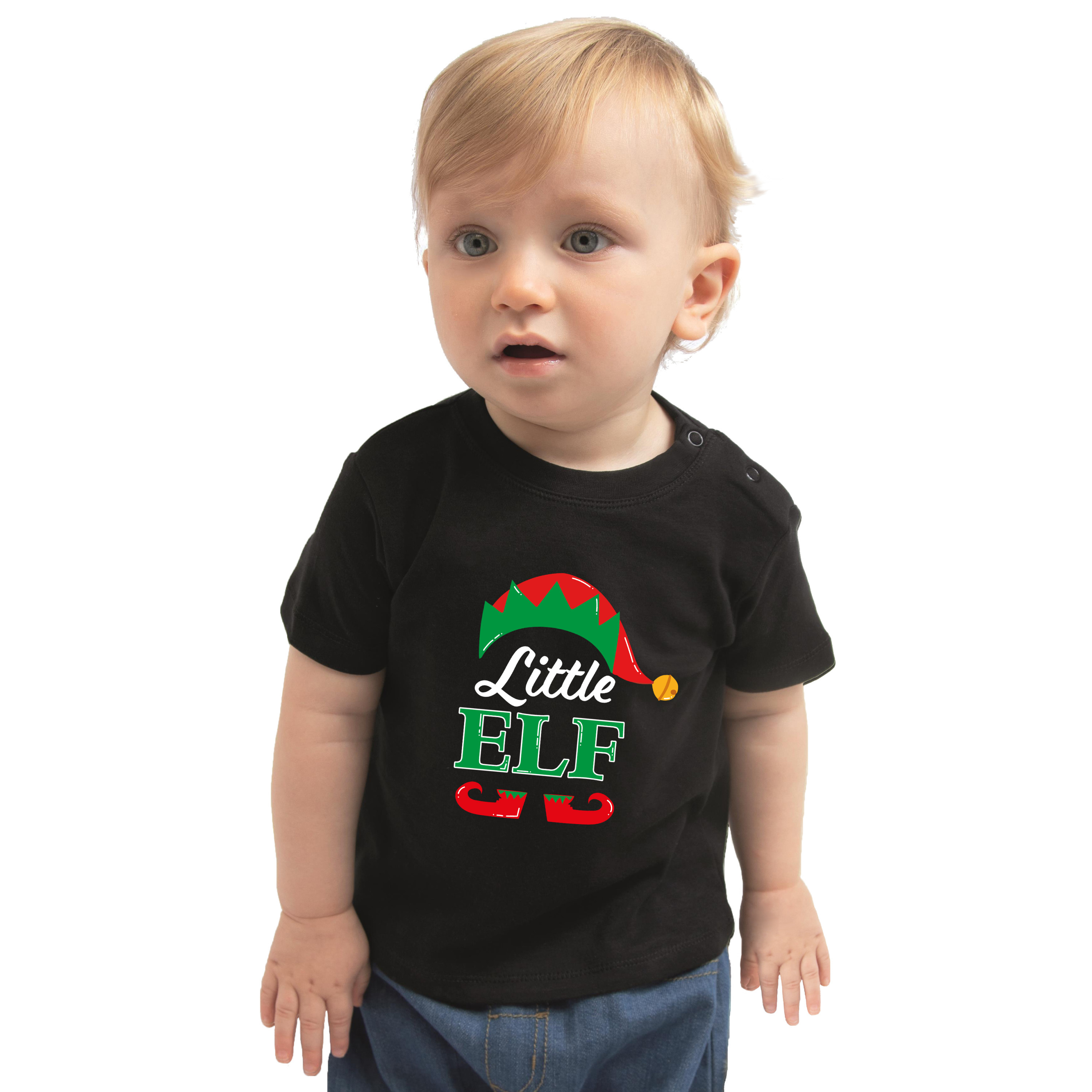 Little elf Kerst t-shirt zwart voor peuters