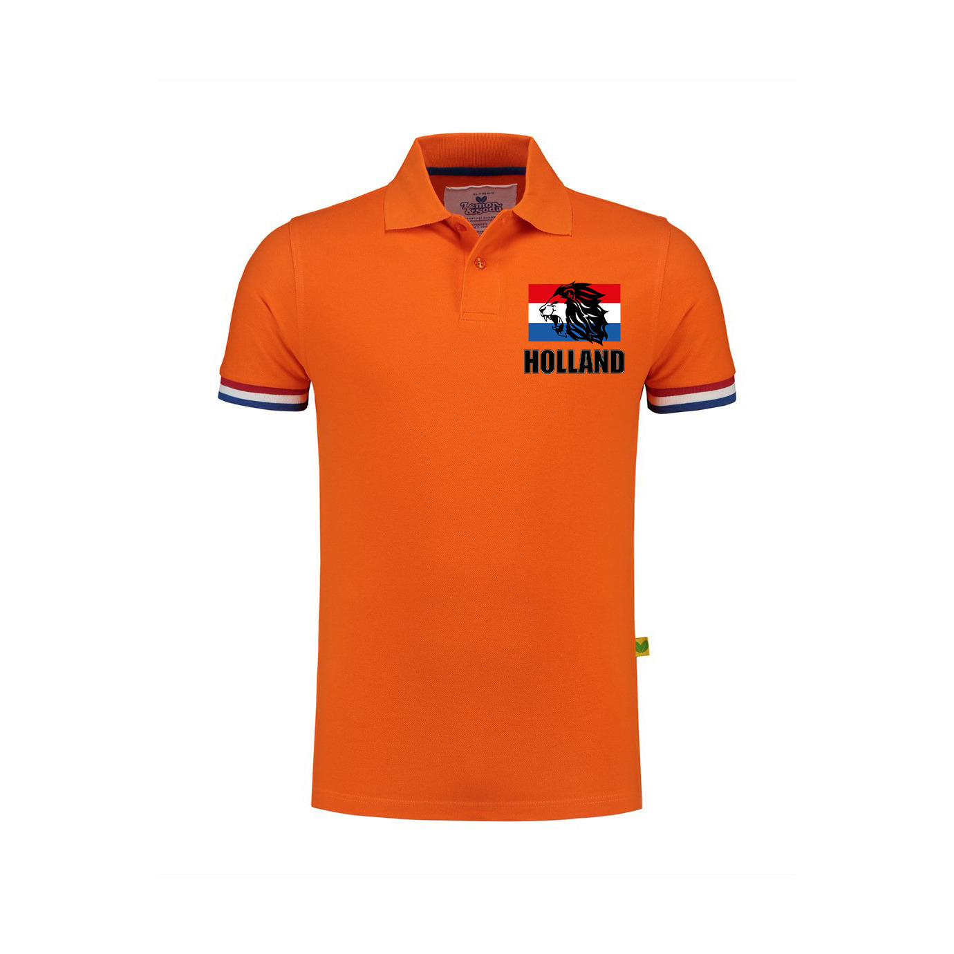 Luxe Holland supporter poloshirt oranje met leeuw en vlag op borst 200 grams heren tijdens EK - WK