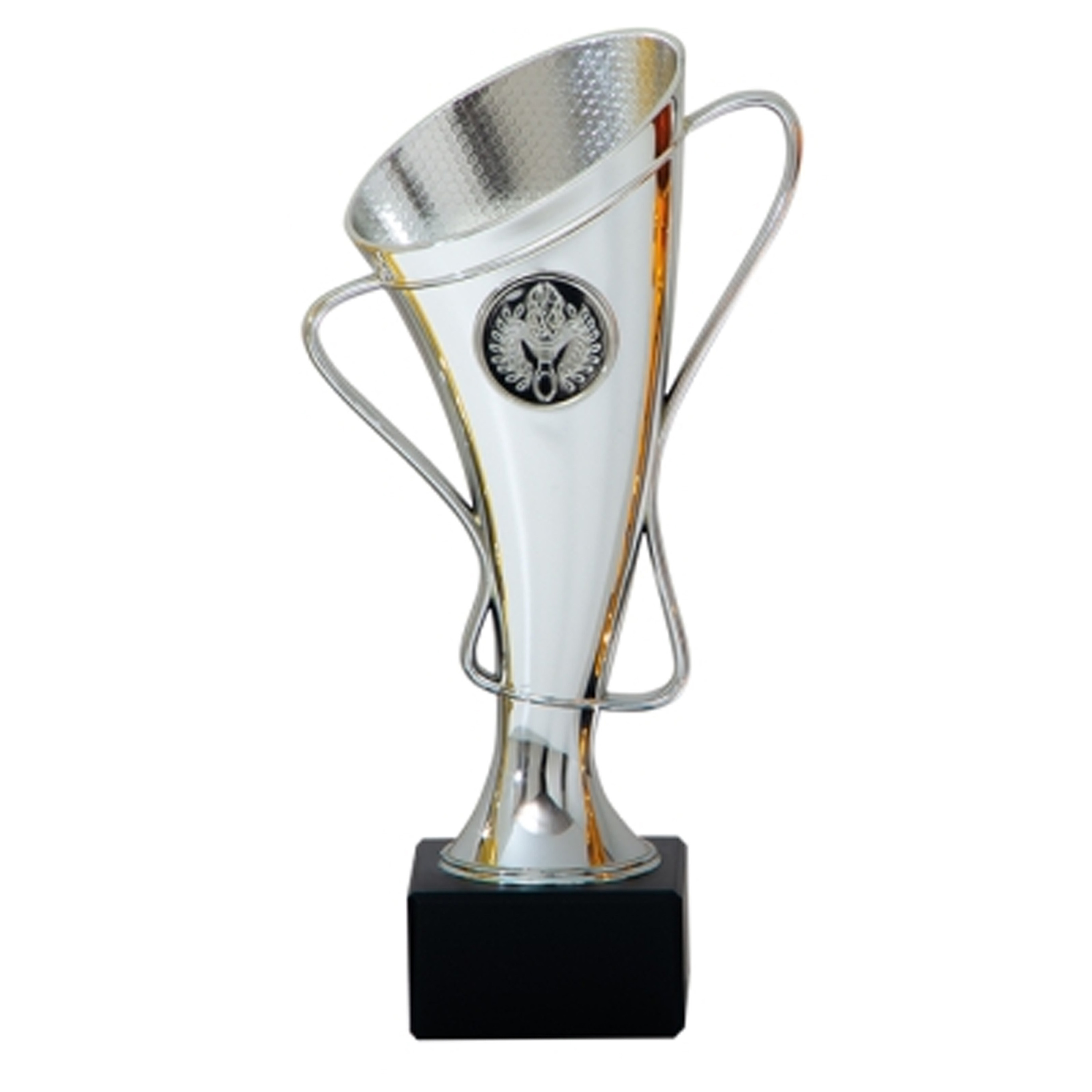 Luxe trofee-prijs beker met oren in sierlijke vorm zilver kunststof 20 x 10 cm