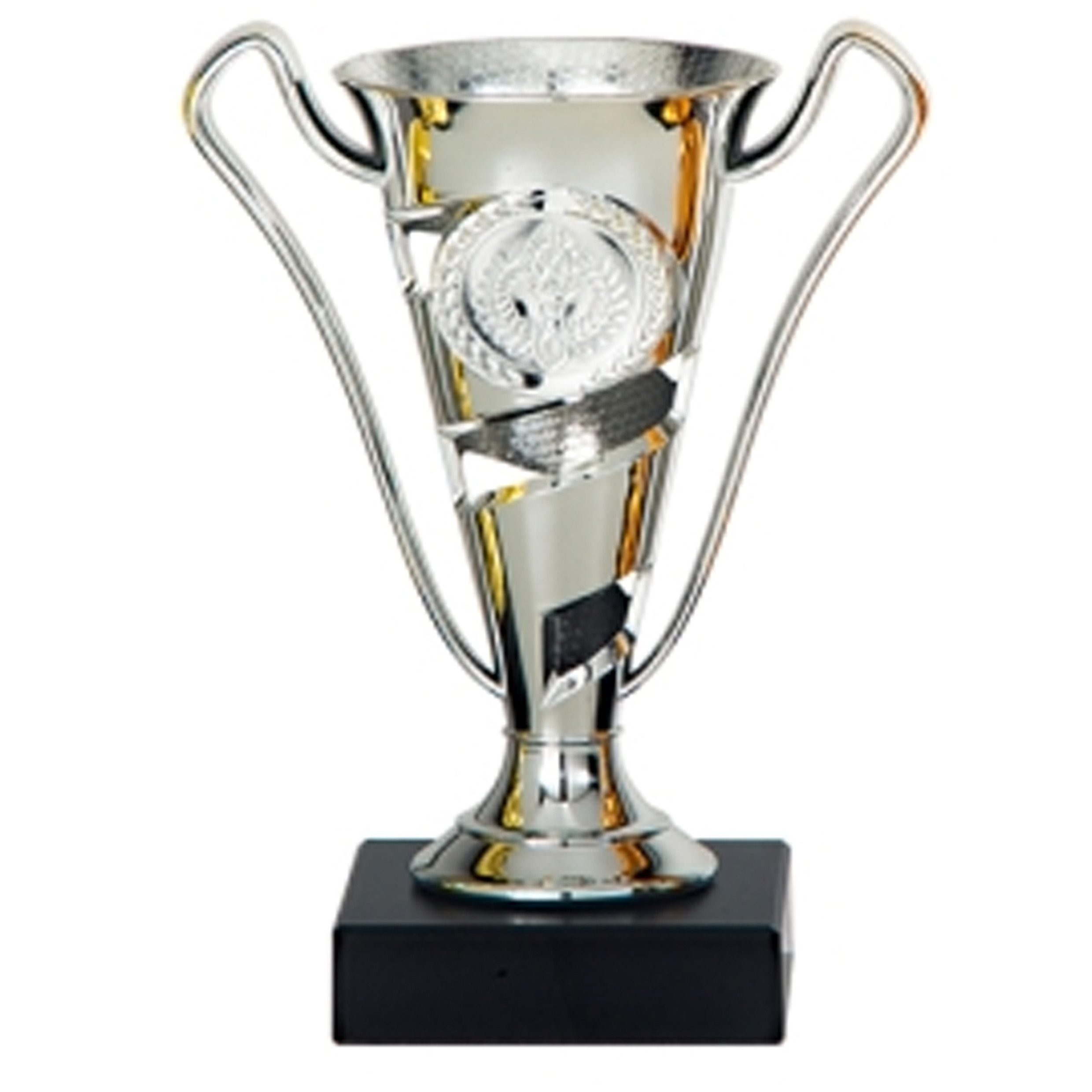 Luxe trofee-prijs beker met sierlijke oren zilver kunststof 17 x 11 cm