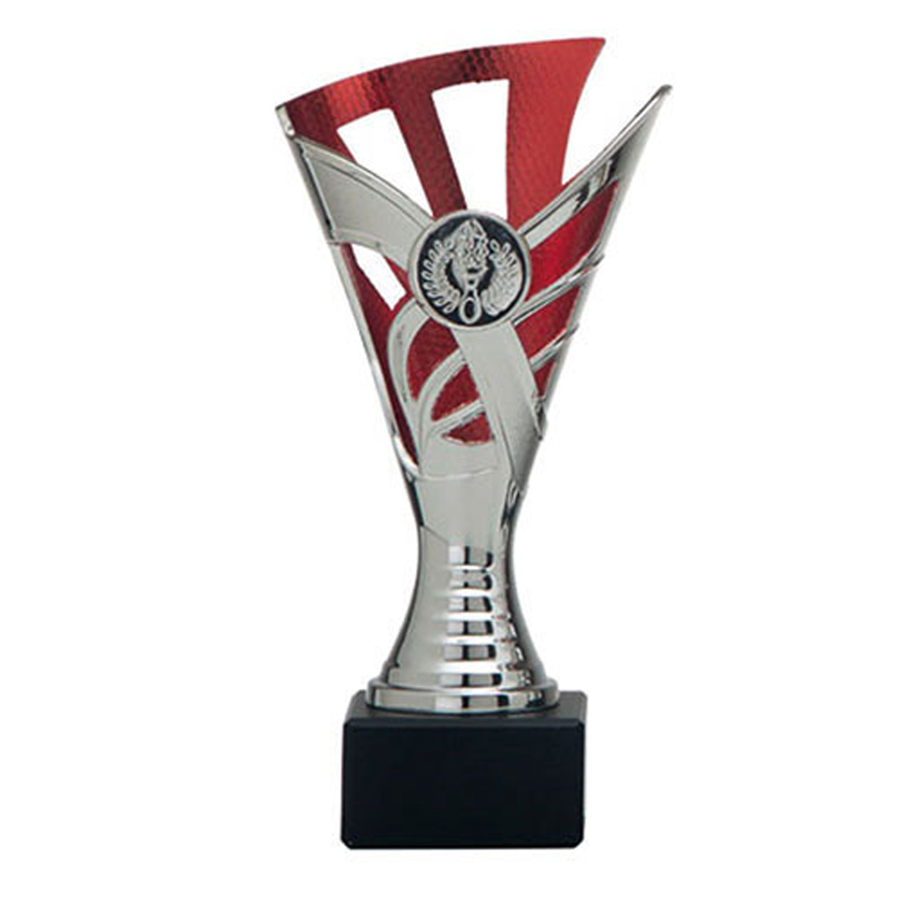 Luxe trofee-prijs beker zilver-rood kunststof 18,5 x 9 cm