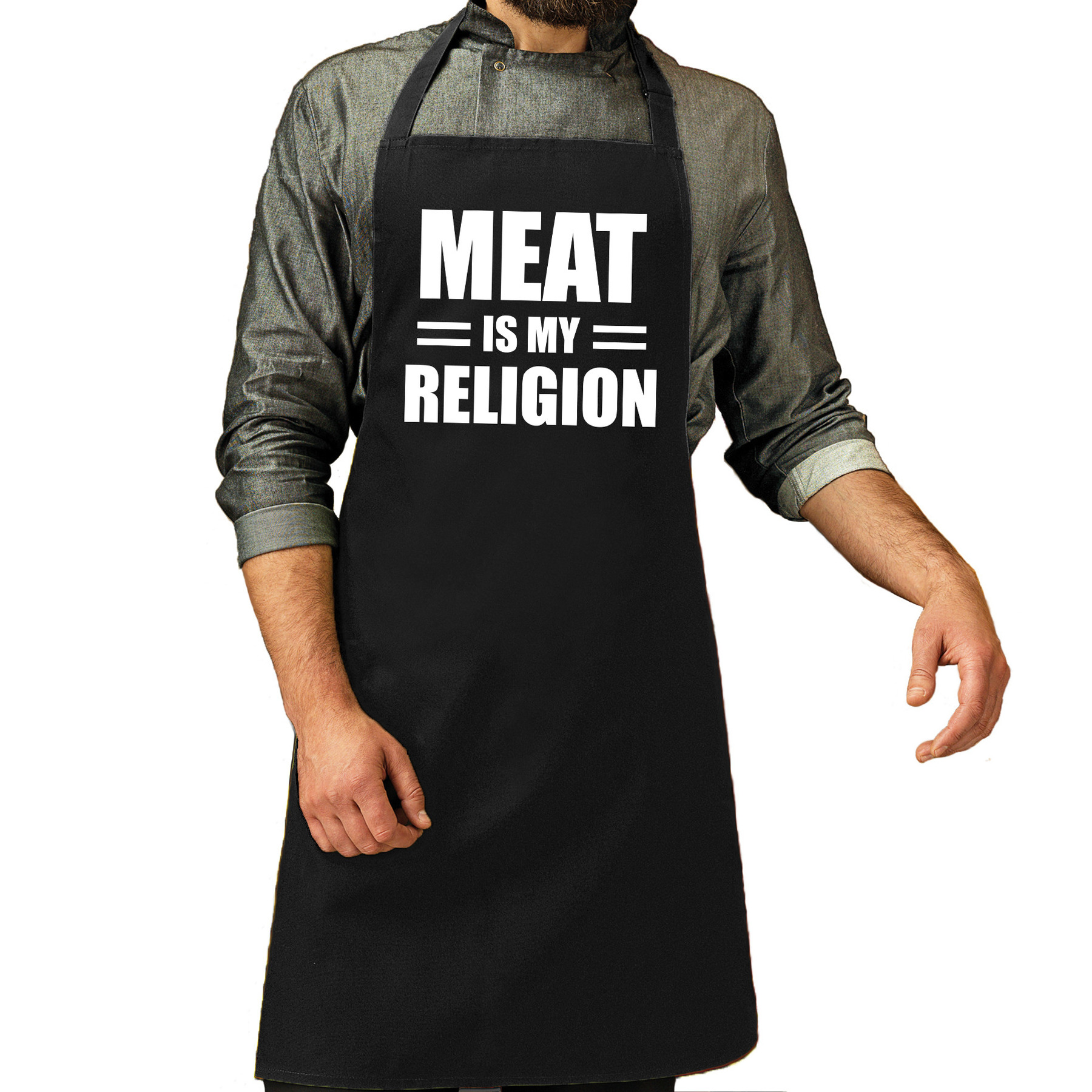 Meat is my religion bbq schort - keukenschort zwart heren