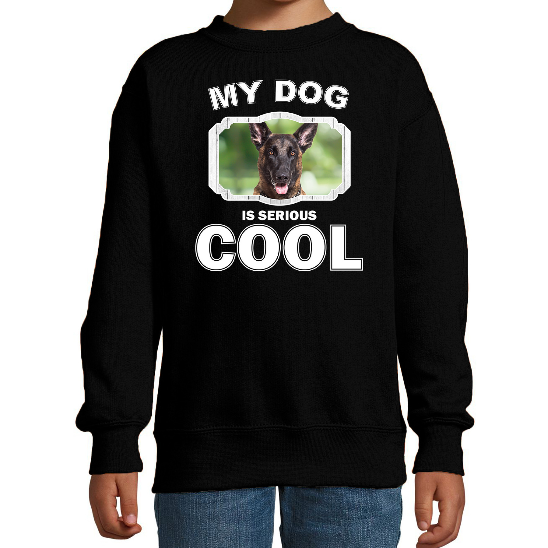 Mechelse herder honden trui-sweater my dog is serious cool zwart voor kinderen