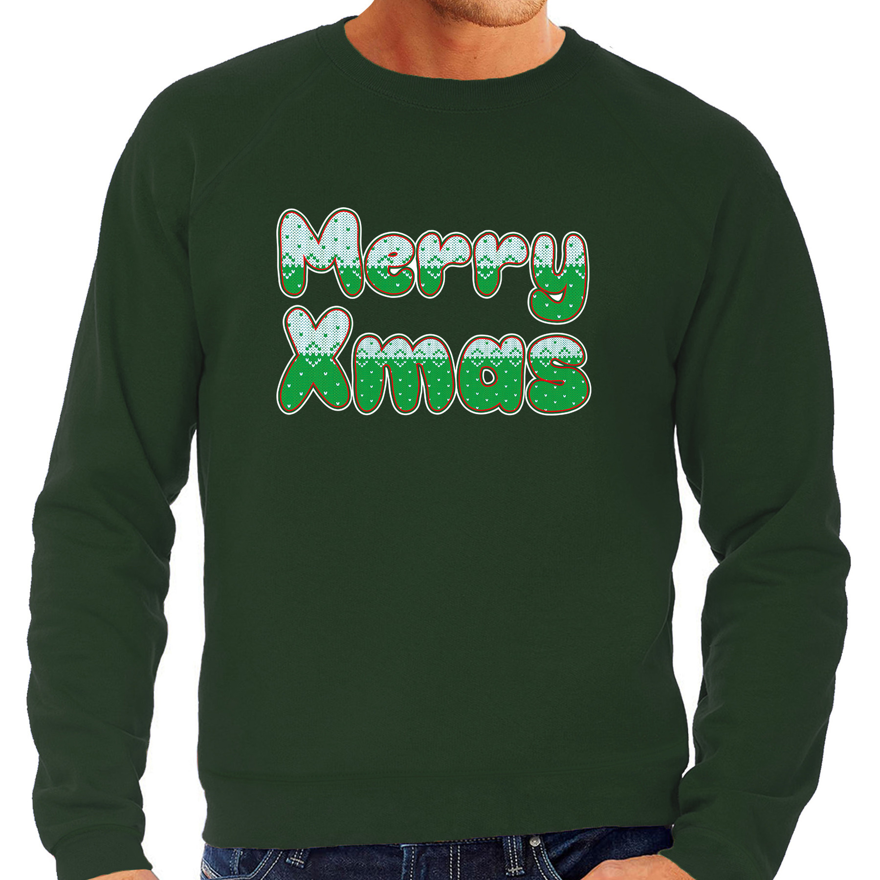 Merry xmas foute Kerstsweater - Kersttrui groen voor heren