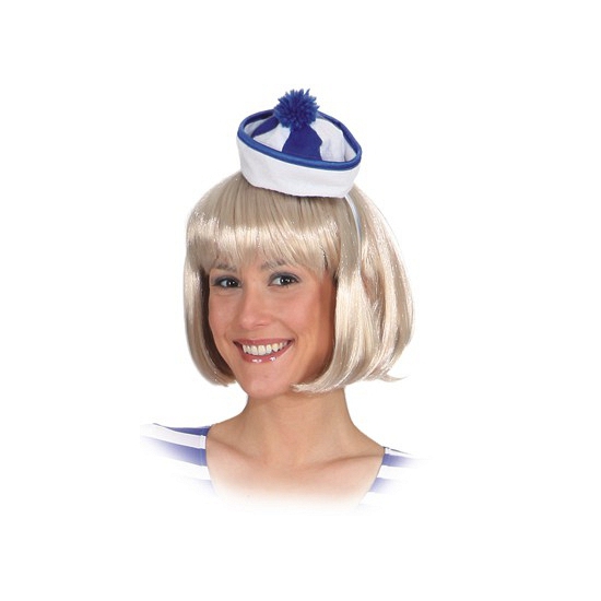 Mini matrozen/zeeman hoedje blauw/wit op haarband