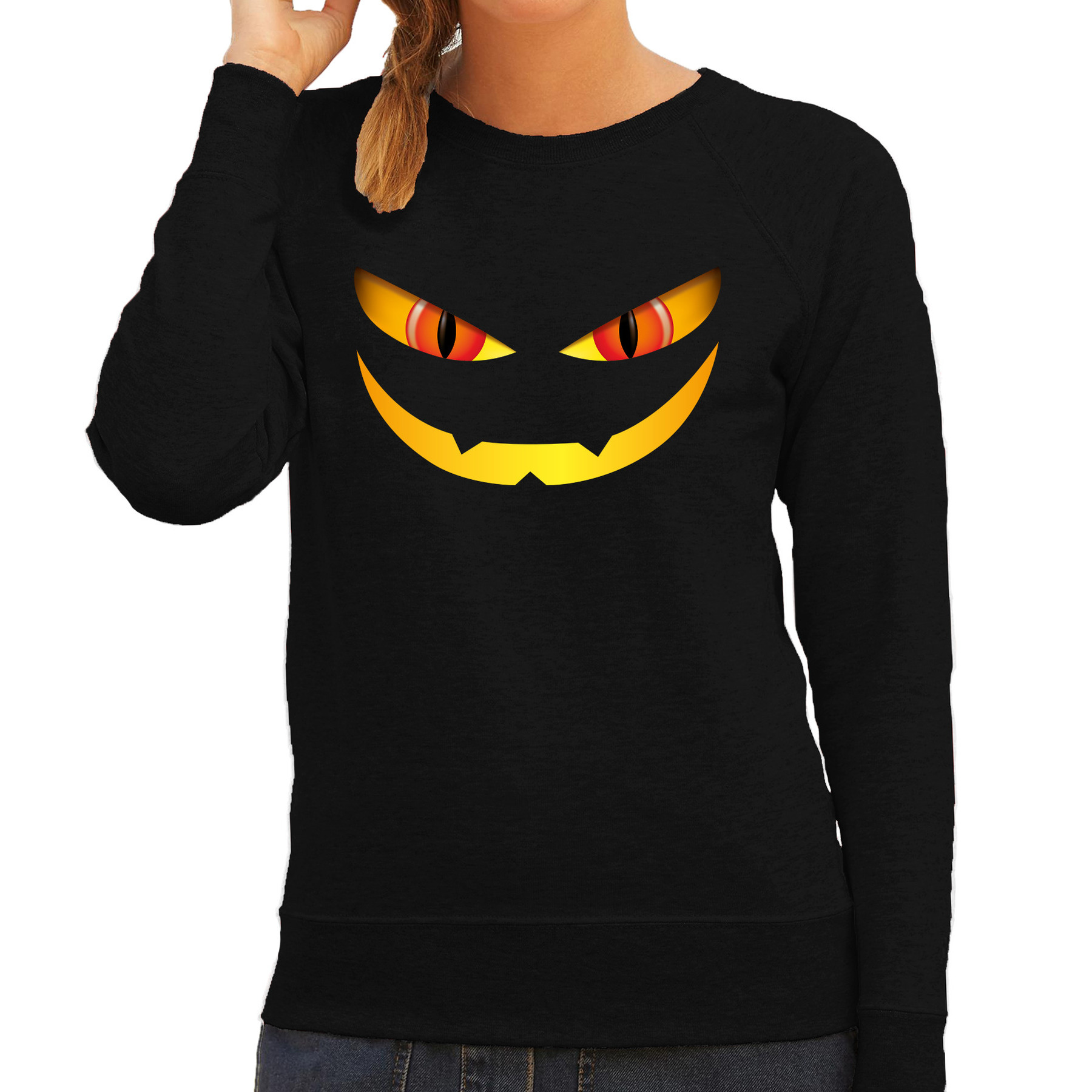 Monster gezicht halloween verkleed sweater zwart voor dames