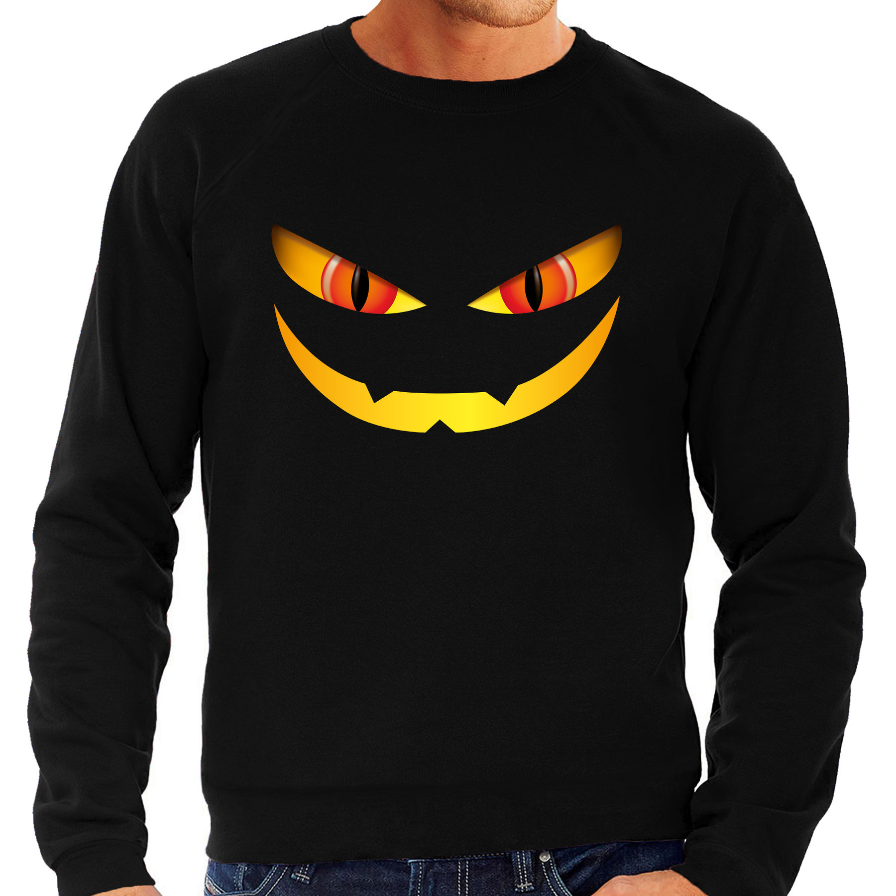 Monster gezicht halloween verkleed sweater zwart voor heren