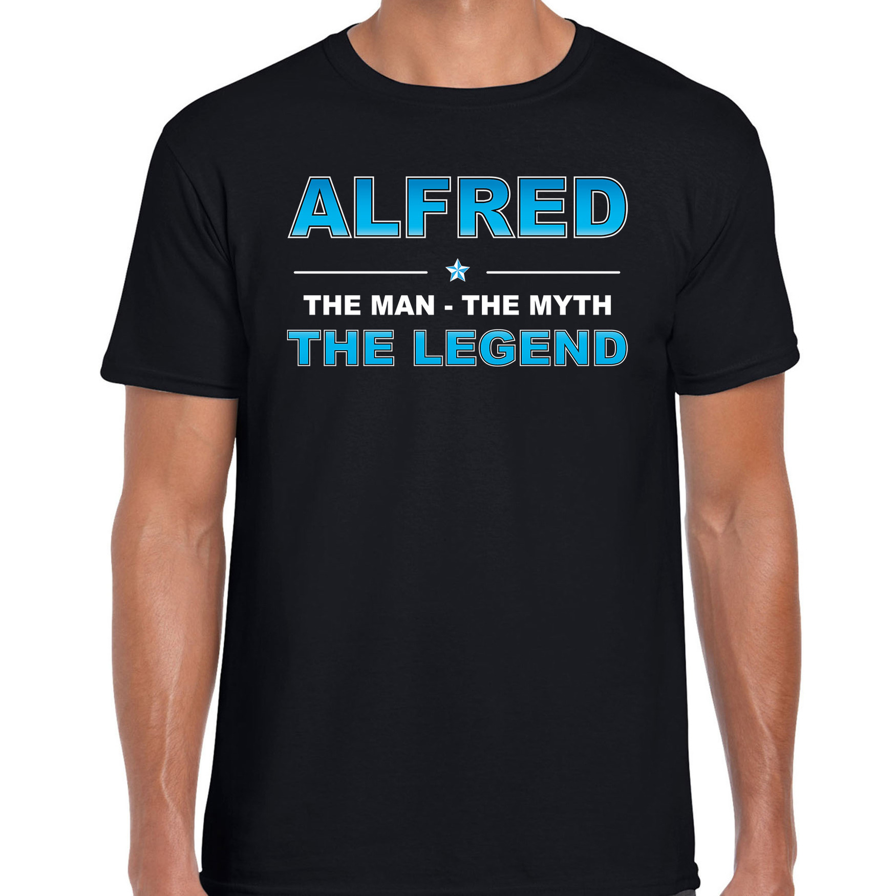 Naam cadeau t-shirt Alfred the legend zwart voor heren