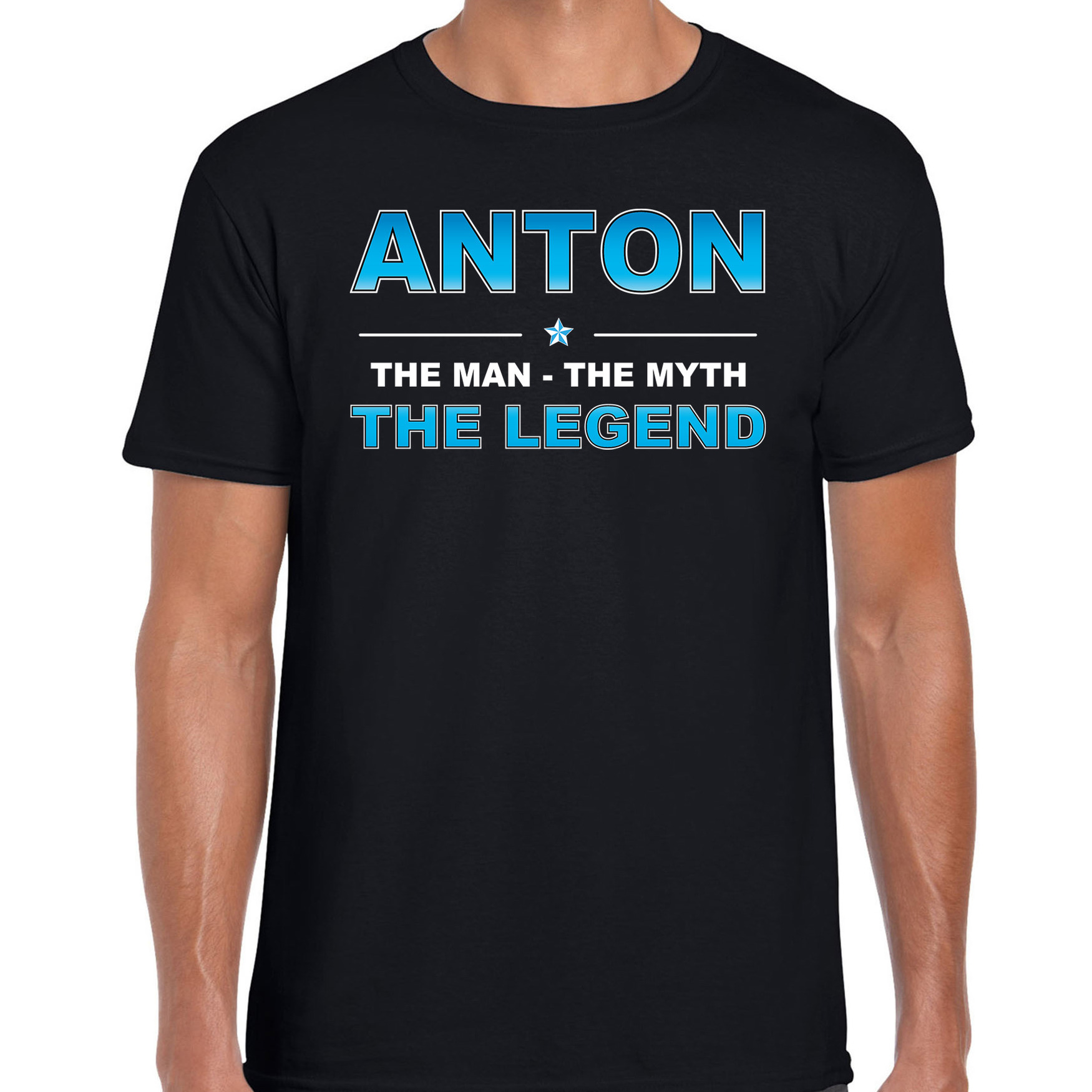 Naam cadeau t-shirt Anton the legend zwart voor heren