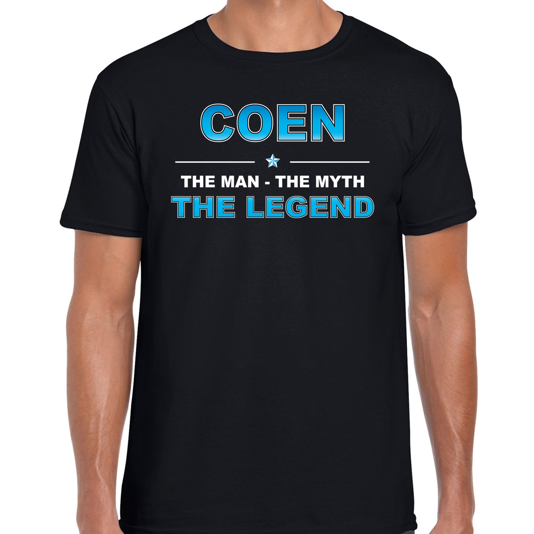 Naam cadeau t-shirt Coen the legend zwart voor heren