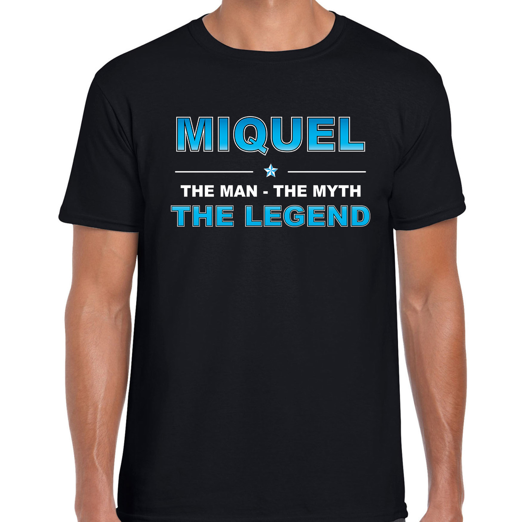 Naam cadeau t-shirt Miquel the legend zwart voor heren