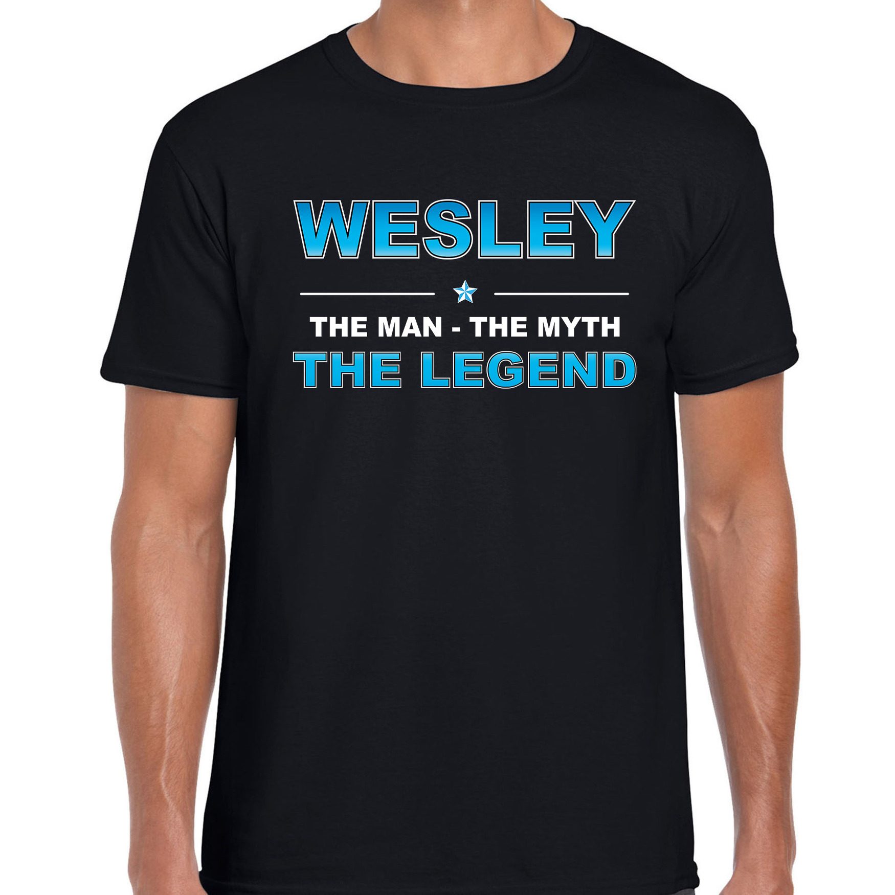 Naam cadeau t-shirt Wesley the legend zwart voor heren