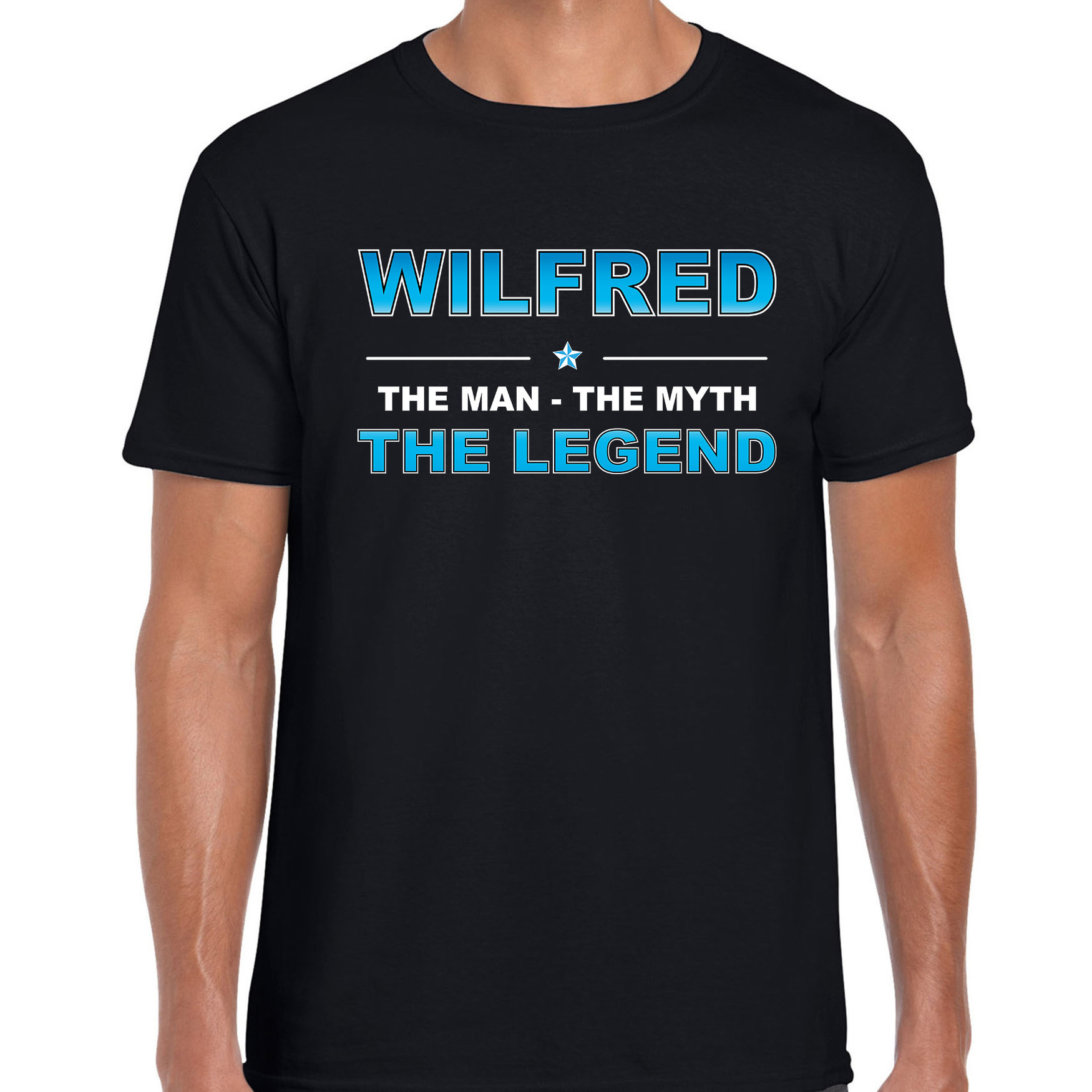 Naam cadeau t-shirt Wilfred the legend zwart voor heren