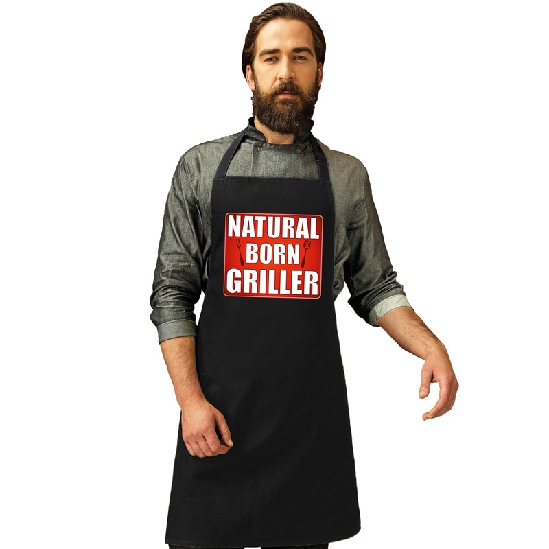 Natrural born griller barbecueschort/ keukenschort zwart heren